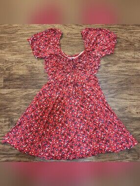 Red Floral Dress with Puff Sleeves